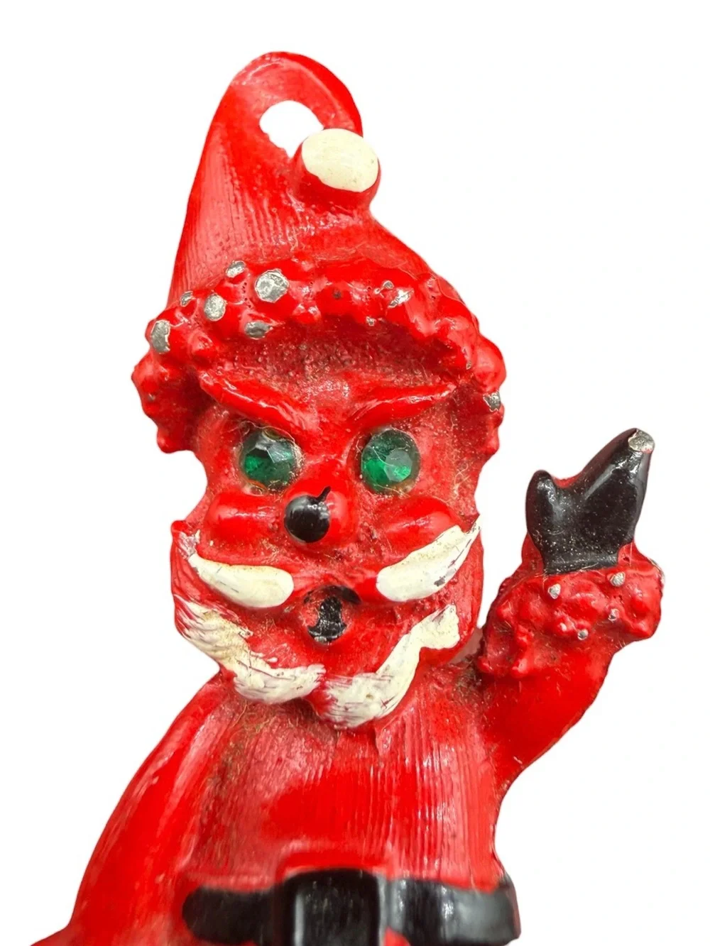 Vintage Evil Santa/ Elf Brooch with Green Eyes